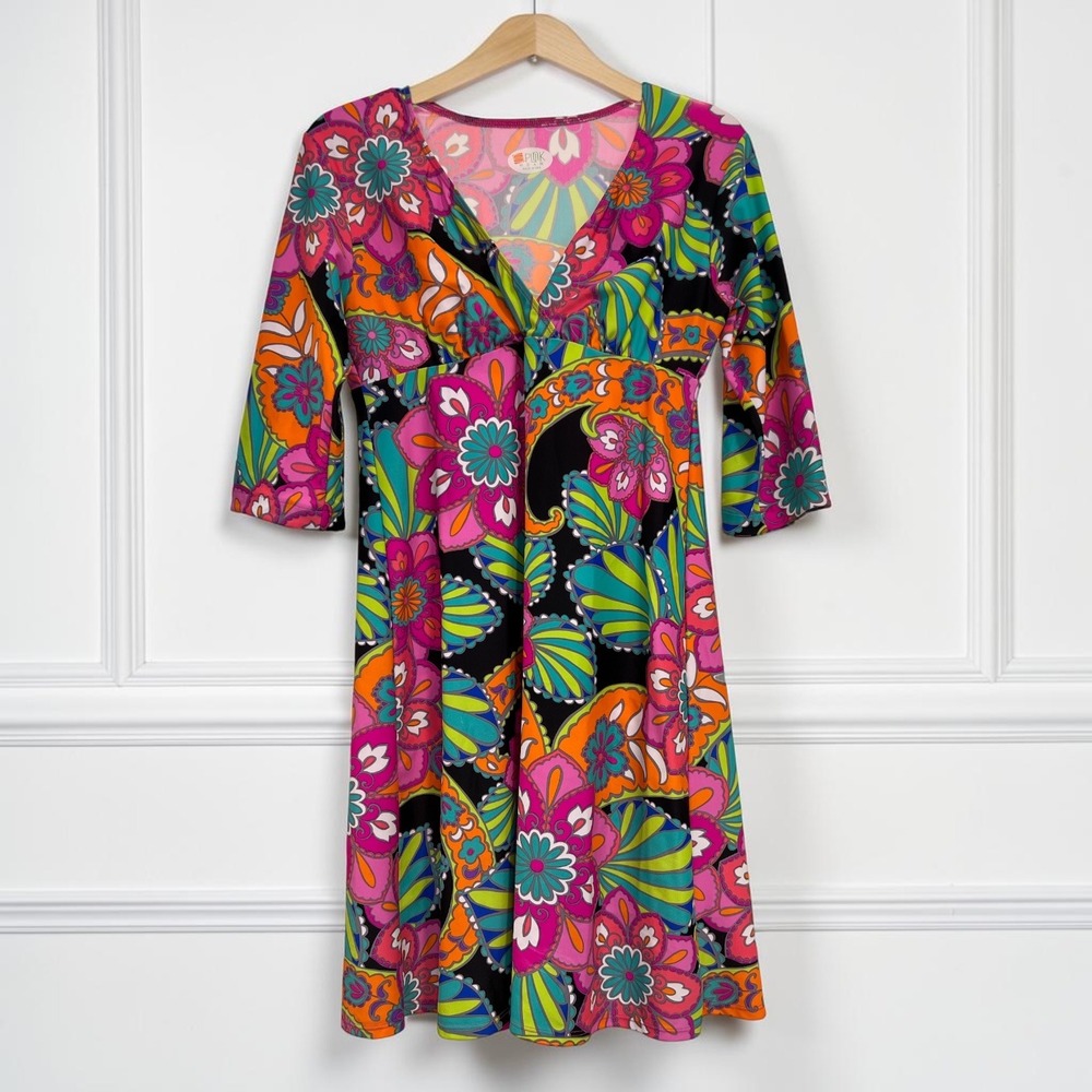 Spunkwear Coastal Resort Stretchy  Dress M Vibrant Tropical Vacation‎ USA Made
